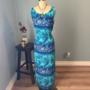 Kathie Lee Collection Teal and Navy Paisley Maxi Dress